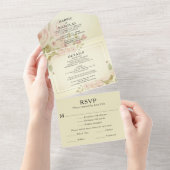  Blush Roze Rose Bloemen Waterverf Groen All In One Uitnodiging (Afscheurbaar)