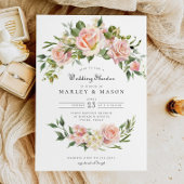 Blush Roze Rose Bloemenboog Bruiloft Douche Kaart