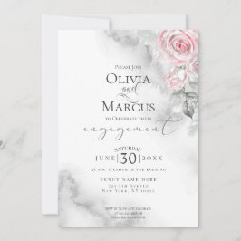 Blush Roze Rose Bouquet Pewter Waterverf Kaart