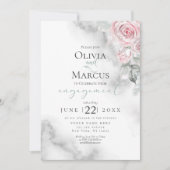 Blush Roze Rose Bouquet Pewter Waterverf Kaart (Voorkant)