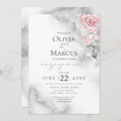 Blush Roze Rose Bouquet Pewter Waterverf Kaart (Voorkant / Achterkant)