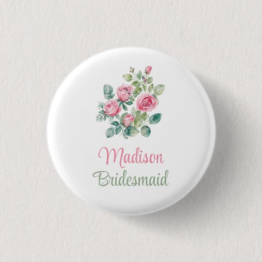 Blush Roze Rose Bruidsmeisje Bloemen Button (Voorkant)