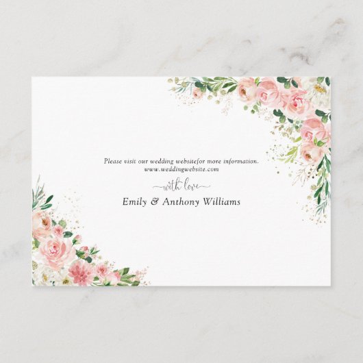 Blush Roze Rose Bruiloft Receptie Enclosure Kaarte Informatiekaartje (Achterkant)
