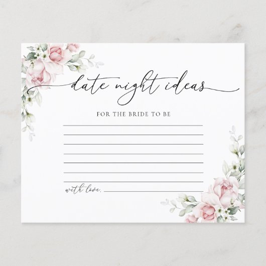 Blush Roze Rose Datum Nacht Ideeën Kaart (Voorkant)