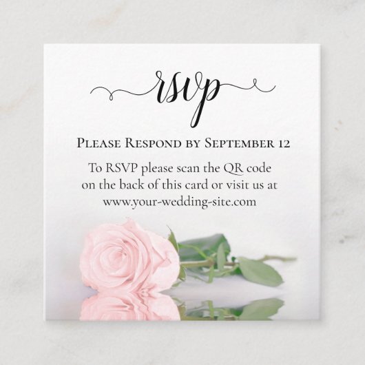 Blush Roze Rose Elegant Bruiloft RSVP QR Code Informatiekaartje (Voorkant)