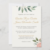 Blush Roze Rose Elegante Bloemen Huwelijksuitnodig Kaart (Voorkant)