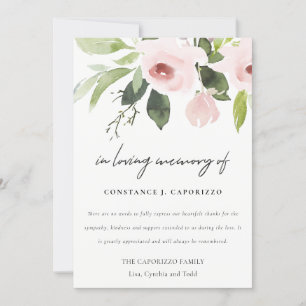Blush Roze Rose Flora Waterverf Sympathie Memorial Bedankkaart