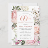 Blush Roze Rose Floral 69th Birthday Party Kaart (Voorkant)