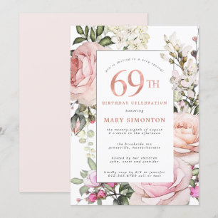 Blush Roze Rose Floral 69th Birthday Party Kaart