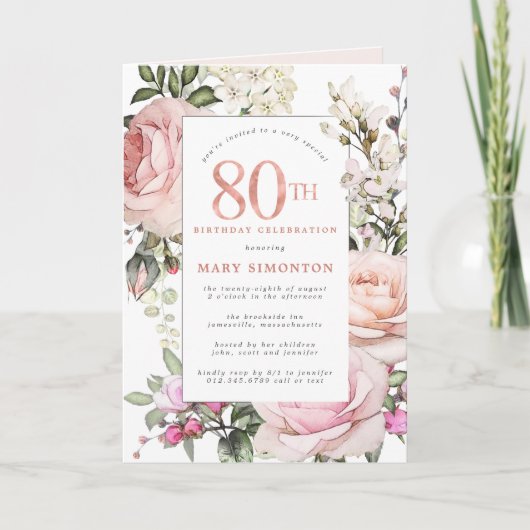 Blush Roze Rose Floral 80th Birthday Party (Voorkant)