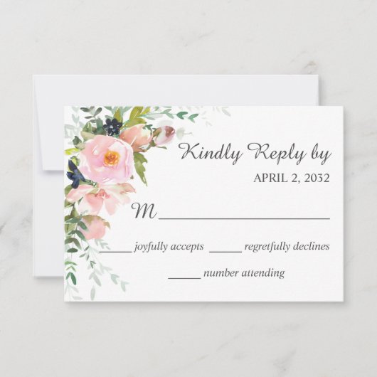 Blush Roze Rose Floral Bouquet Wedding RSVP Kaartje (Voorkant)