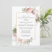 Blush roze Rose Floral Engagement Party Kaart (Staand voorkant)