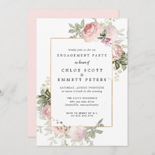 Blush roze Rose Floral Engagement Party Kaart