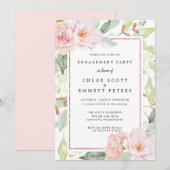 Blush roze Rose Floral Engagement Party Kaart (Voorkant / Achterkant)
