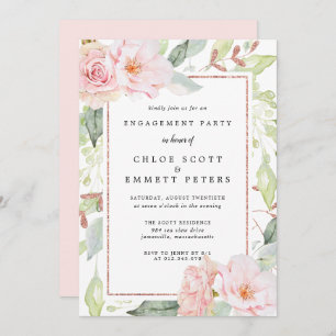 Blush roze Rose Floral Engagement Party Kaart