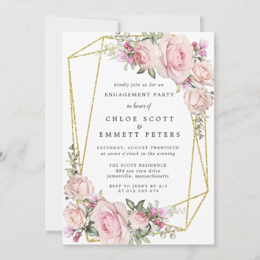 Blush roze Rose Floral Engagement Party Kaart (Voorkant)