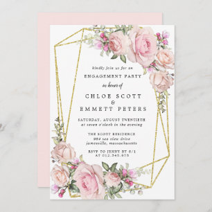 Blush roze Rose Floral Engagement Party Kaart