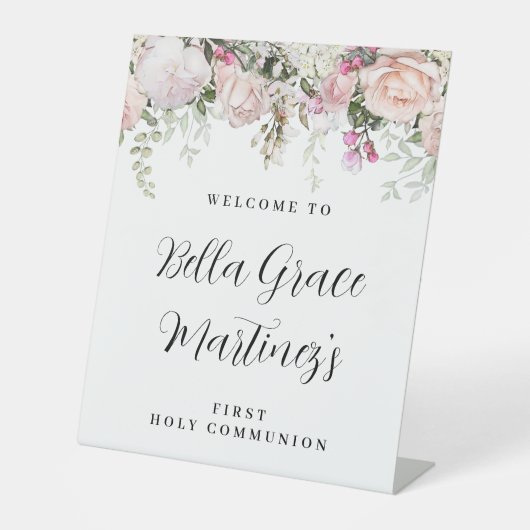 Blush Roze Rose Floral First Community Welkom Reclamebord Met Voetstuk (Voorkant)