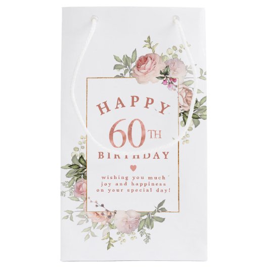 Blush Roze Rose Floral Gold 60th Birthday Klein Cadeauzakje (Achterkant)