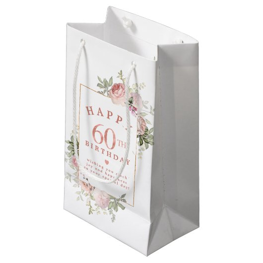 Blush Roze Rose Floral Gold 60th Birthday Klein Cadeauzakje (Voorkant Gekanteld)