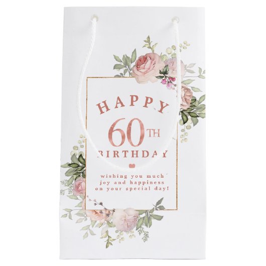 Blush Roze Rose Floral Gold 60th Birthday Klein Cadeauzakje (Voorkant)