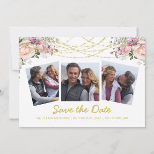Blush Roze Rose Floral Gold White 3 Foto Save The Date