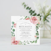 Blush Roze Rose Floral Square 100th Birthday Party Kaart (Staand voorkant)