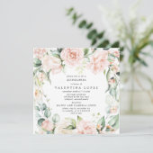 Blush Roze Rose Floral Square Quinceanera Kaart (Staand voorkant)