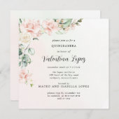 Blush Roze Rose Floral Square Quinceanera Kaart (Voorkant / Achterkant)