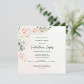 Blush Roze Rose Floral Square Quinceanera Kaart (Staand voorkant)