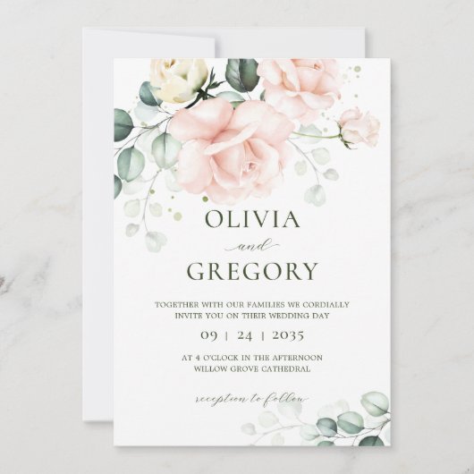 Blush Roze Rose Floral Weddenschap Kaart (Voorkant)