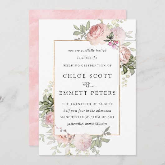 Blush Roze Rose Floral Weddenschap Kaart (Voorkant / Achterkant)