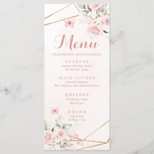 Blush Roze Rose Geometrische Sweet Zestien Verjaar Menu