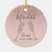 Blush Roze Rose Gold 21st Birthday Holiday Gift Keramisch Ornament (Voorkant)