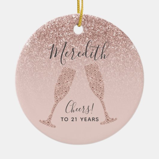 Blush Roze Rose Gold 21st Birthday Holiday Gift Keramisch Ornament (Voorkant)