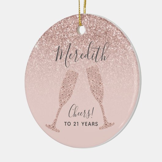 Blush Roze Rose Gold 21st Birthday Holiday Gift Keramisch Ornament (Links)