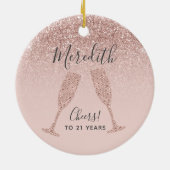 Blush Roze Rose Gold 21st Birthday Holiday Gift Keramisch Ornament (Achterkant)