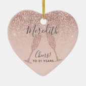 Blush Roze Rose Gold 21st Birthday Holiday Heart Keramisch Ornament (Voorkant)