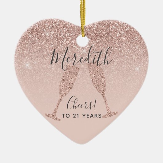 Blush Roze Rose Gold 21st Birthday Holiday Heart Keramisch Ornament (Voorkant)