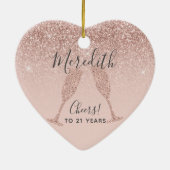 Blush Roze Rose Gold 21st Birthday Holiday Heart Keramisch Ornament (Achterkant)