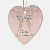 Blush Roze Rose Gold 21st Birthday Holiday Heart Keramisch Ornament (Links)