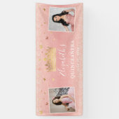 Blush Roze Rose Gold 2 Foto van Birthday Quinceane Spandoek (Verticaal)