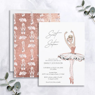 Blush Roze Rose Gold Ballerina Sweet 16 Birthday Kaart