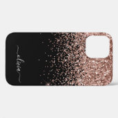 Blush Roze Rose Gold Black Glitter Monogram Naam C Case-Mate iPhone Case (Achterkant (horizontaal))