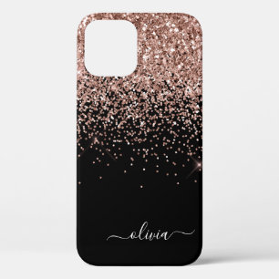 Blush Roze Rose Gold Black Glitter Monogram Naam C Case-Mate iPhone Case