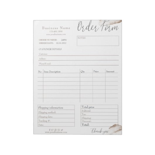 Blush Roze Rose Gold Business Order Form Notitiebl Notitieblok (Linkerzijde)