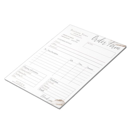 Blush Roze Rose Gold Business Order Form Notitiebl Notitieblok (Schuin)