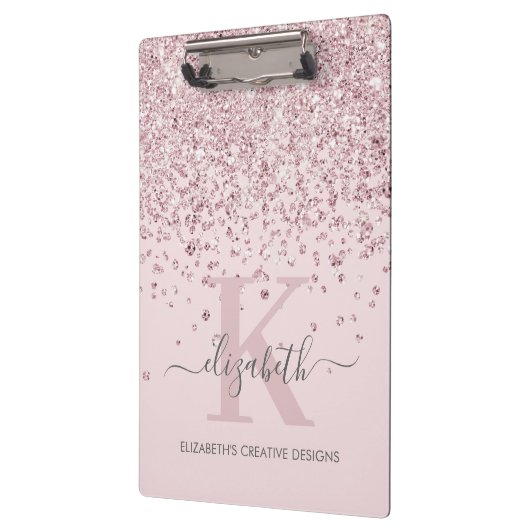 Blush Roze Rose Gold Diamond Glitter Monogramed Klembord (Links)