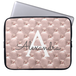 Blush Roze Rose Gold Elegant  monogram Laptop Sleeve
