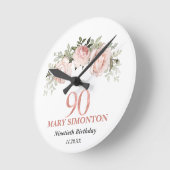 Blush Roze Rose Gold Floral 90e verjaardag Ronde Klok (Hoek)